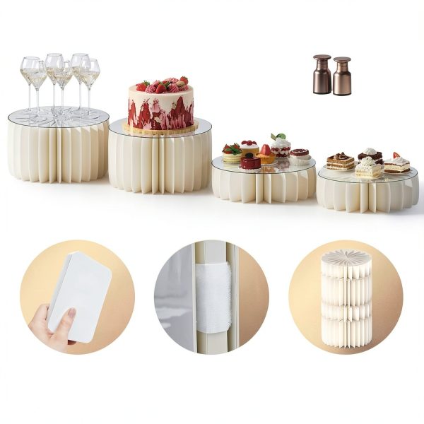 8 PCS Buffet Risers, Foldable Food Risers for Buffet Table, Cylinder Display Stands for Party, White Cake Cupcake Stands for Food Display, Catering Supplies-2