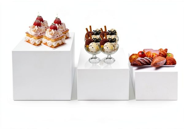 Buffet Risers 3Pcs White Acrylic Cube Display Stand by Oubou-3