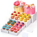 8” Buffet Risers with Mini Signs, Buffet Table Risers and Stands, Acrylic Cube Display Box for Catering Party Table Food Display, Dessert, Cakes - White, Set of 8 Boxes-0