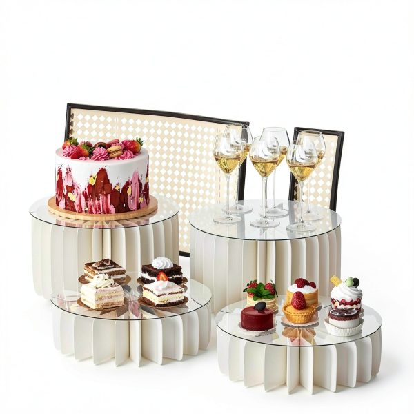 8 PCS Buffet Risers, Foldable Food Risers for Buffet Table, Cylinder Display Stands for Party, White Cake Cupcake Stands for Food Display, Catering Supplies-3