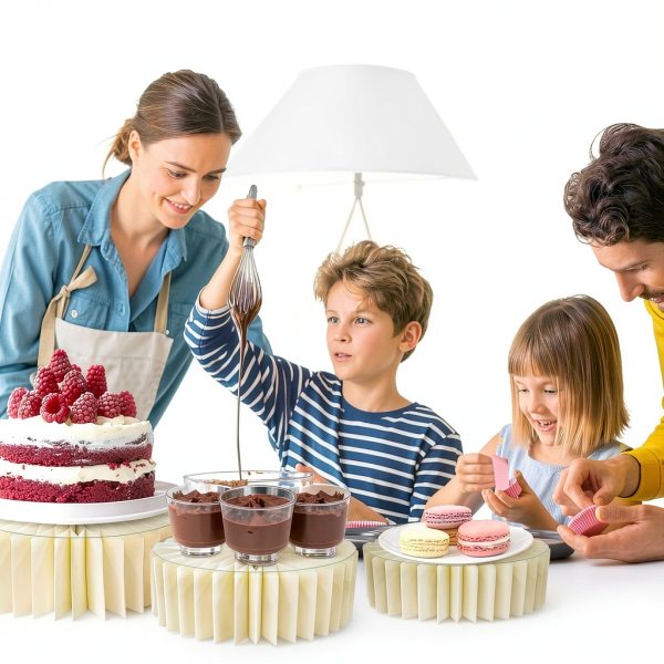 Buffet Risers 4 Pack Acrylic & Cardboard Cake Stand Set Jengaer White-2