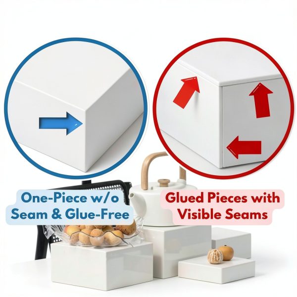 8” Buffet Risers with Mini Signs, Buffet Table Risers and Stands, Acrylic Cube Display Box for Catering Party Table Food Display, Dessert, Cakes - White, Set of 8 Boxes-4