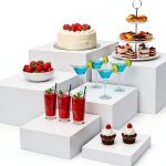 6PCS Buffet risers Acrylic Cubes for Display Food risers for Buffet Table White Dessert Table displays Set Cube Boxes Display Nesting Riser Stands Cupcake Stands for decor5/6/6.8/7/7.5/8IN-0