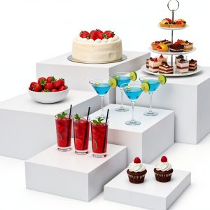 6PCS Buffet risers Acrylic Cubes for Display Food risers for Buffet Table White Dessert Table displays Set Cube Boxes Display Nesting Riser Stands Cupcake Stands for decor5/6/6.8/7/7.5/8IN-0