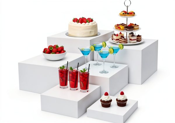 6PCS Buffet risers Acrylic Cubes for Display Food risers for Buffet Table White Dessert Table displays Set Cube Boxes Display Nesting Riser Stands Cupcake Stands for decor5/6/6.8/7/7.5/8IN-0
