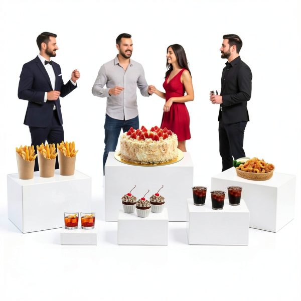 6PCS Buffet risers Acrylic Cubes for Display Food risers for Buffet Table White Dessert Table displays Set Cube Boxes Display Nesting Riser Stands Cupcake Stands for decor5/6/6.8/7/7.5/8IN-1